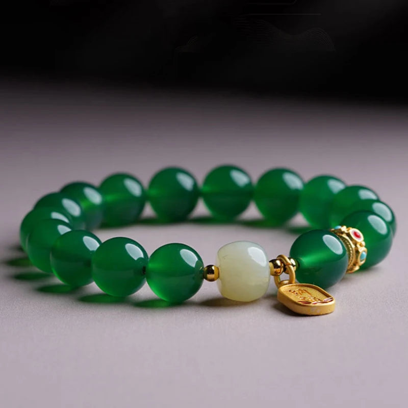 Green Chalcedony Beads Bracelet Classic Charm Bangle Jewelry