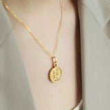 Green Chalcedony Circle Pendant Chinese Peace Necklace