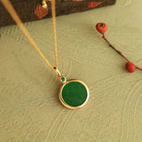 Green Chalcedony Circle Pendant Chinese Peace Necklace