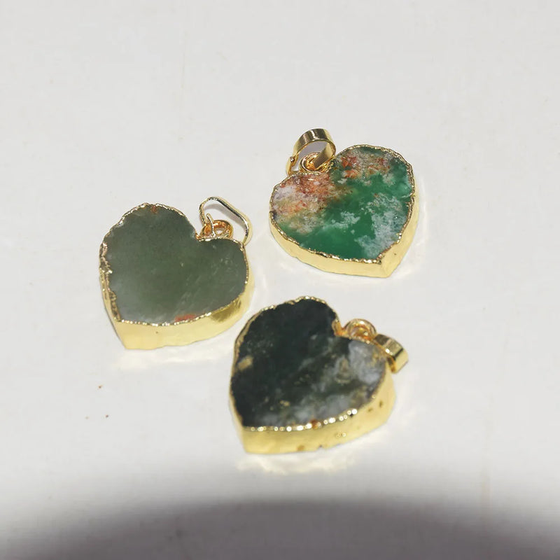 Natural Green Chrysoprase Heart Pendant for Women - Raw Stone Point Amulet