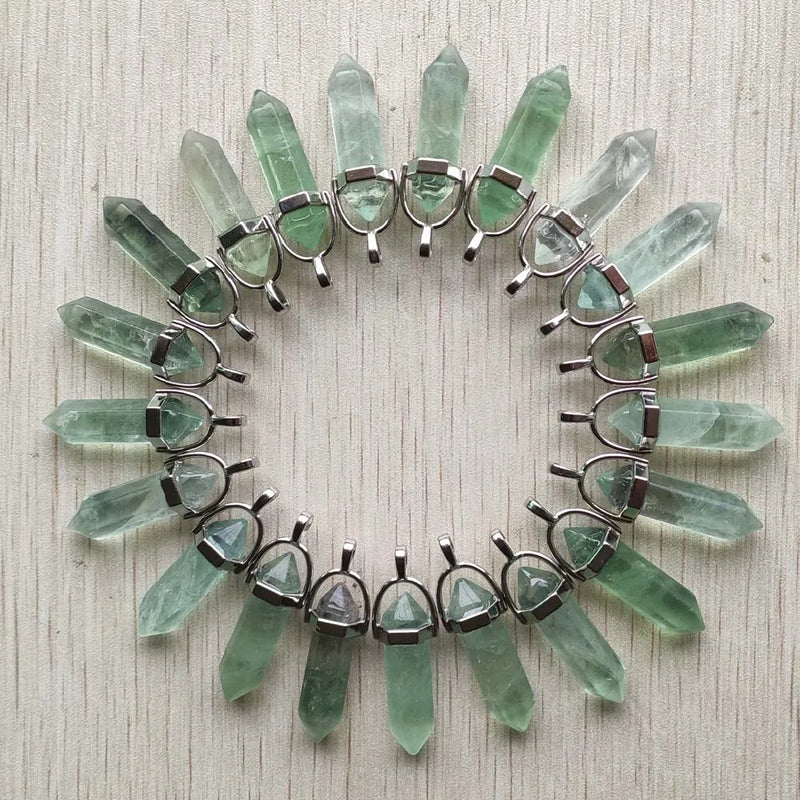 24pcs Green Fluorite Pillar Charms Chakra Pendants for Jewelry Making