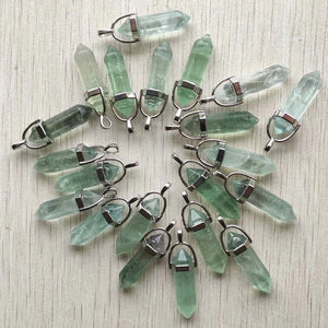 24pcs Green Fluorite Pillar Charms Chakra Pendants for Jewelry Making