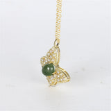 Green Jade Butterfly Pendant Necklace for Women