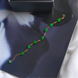 Green Jade Gemstone Chalcedony 18K Chain Bracelet Gift for Her