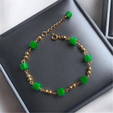 Green Jade Gemstone Chalcedony 18K Chain Bracelet Gift for Her