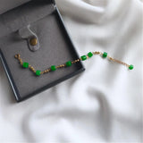 Green Jade Gemstone Chalcedony 18K Chain Bracelet Gift for Her