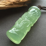 Natural Green Jade Dragon Pendant Necklace Hand-Carved Jadeite Jewelry