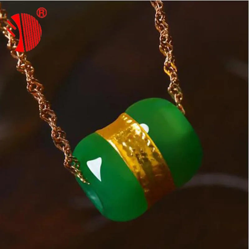 Green Jade Pendant with 18k Necklace Rose Jewelry