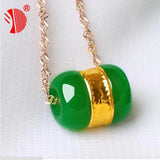 Green Jade Pendant with 18k Necklace Rose Jewelry