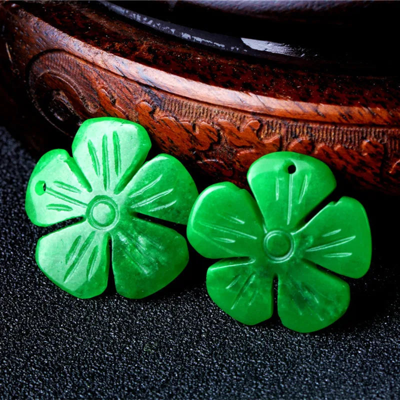 Handcarved Green Jadeite Flower Beads for DIY Jade Accessories