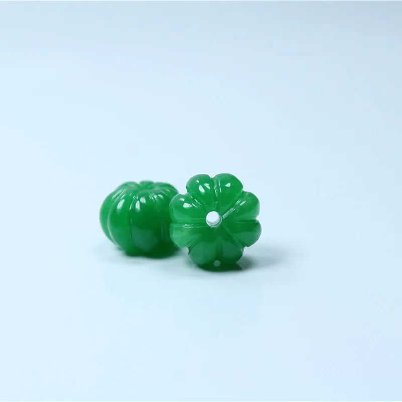 Natural Green Jadeite Handcarved Melon Shape DIY Jade Jewelry