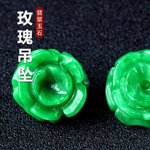 Natural Green Jadeite Handcarved Rose DIY Pendant Ring Jade Accessories