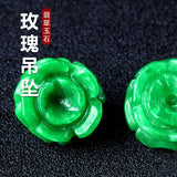 Natural Green Jadeite Handcarved Rose DIY Pendant Ring Jade Accessories