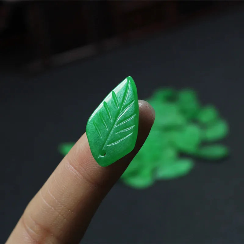 Green Jadeite Leaf Pendant DIY Real Jade Earring Accessories Beads