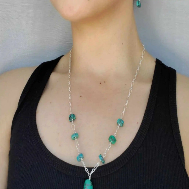 Green Turquoise 925 Silver Necklace for Chakra Practice