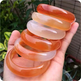 Handcarved Red Agate Bicolor Bangle Bracelet Women Jade Jewelry