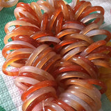Handcarved Red Agate Bicolor Bangle Bracelet Women Jade Jewelry