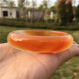 Handcarved Red Agate Bicolor Bangle Bracelet Women Jade Jewelry