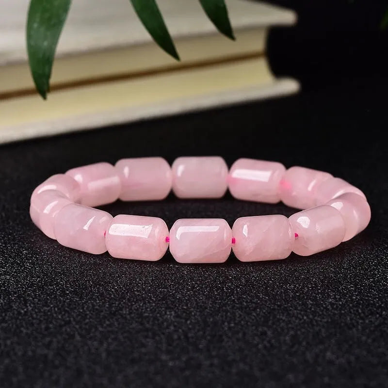 Pink Quartz Barrel Stretch Bracelet 10x14mm Crystal AAAAA Drop