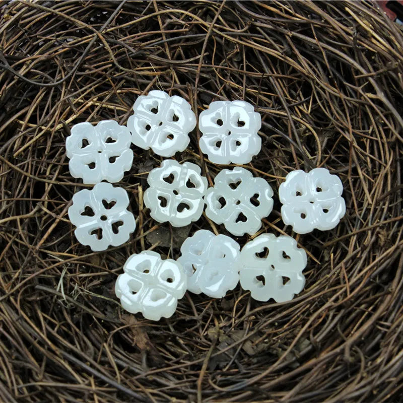 Hetian Jade Four Leaf Clover Pendant Earrings Set