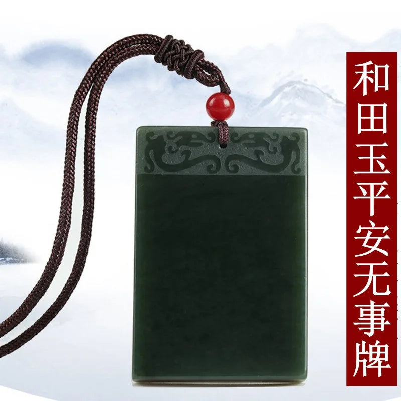 Handcarved Hetian Jade Peace Pendant Retro Jewelry