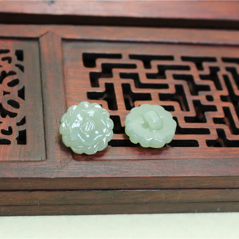 Hetian Jade Flower Pendant Buttons for Women