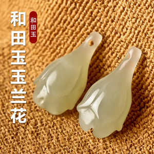 Hetian Jade Magnolia Flower DIY Earrings Necklace Accessories