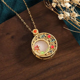 Hetian Jade Enamel Flower Necklace Pendant Vintage Retro Cheongsam Jewelry