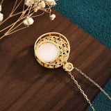 Hetian Jade Enamel Flower Necklace Pendant Vintage Retro Cheongsam Jewelry