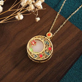 Hetian Jade Enamel Flower Necklace Pendant Vintage Retro Cheongsam Jewelry