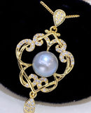 Platinum Gray Pearl 18KGP Pendant Necklace