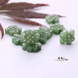 Handcarved Chinese Flower Green Jade Beads for DIY Bracelets - 2pcs