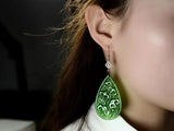 Handcarved Green Jade Earrings with 925 Sterling Silver