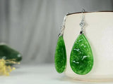 Handcarved Green Jade Earrings with 925 Sterling Silver