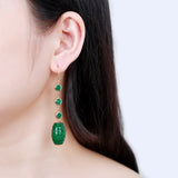 Handcarved Green Jade Earrings 925 Sterling Silver Jewelry for Women