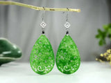 Handcarved Green Jade Earrings with 925 Sterling Silver
