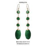 Handcarved Green Jade Earrings 925 Sterling Silver Jewelry for Women