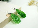 Handcarved Green Jade Earrings with 925 Sterling Silver