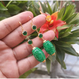 Handcarved Green Jade Earrings 925 Sterling Silver Jewelry for Women