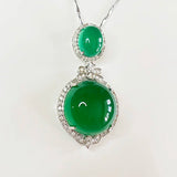 Natural Ice Green Chalcedony Emerald S925 Set Necklace Pendant Ring
