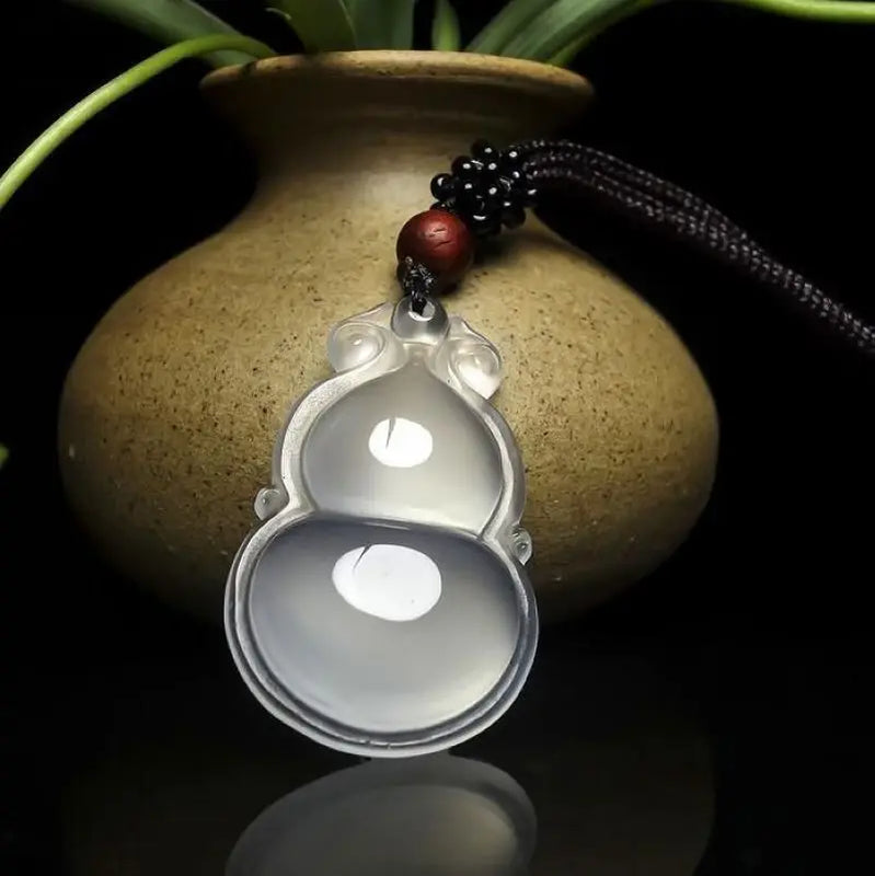 Natural Ice Agate Chalcedony Gourd Fulu Pendant for Men and Women