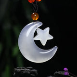 Natural Ice Chalcedony Pendant Sweet Star Moon Necklace