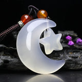 Natural Ice Chalcedony Pendant Sweet Star Moon Necklace