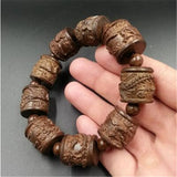 Sandalwood Guanyin Buddha Head Walnut Tibetan Dzi Beads Bracelet