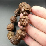 Sandalwood Guanyin Buddha Head Walnut Tibetan Dzi Beads Bracelet
