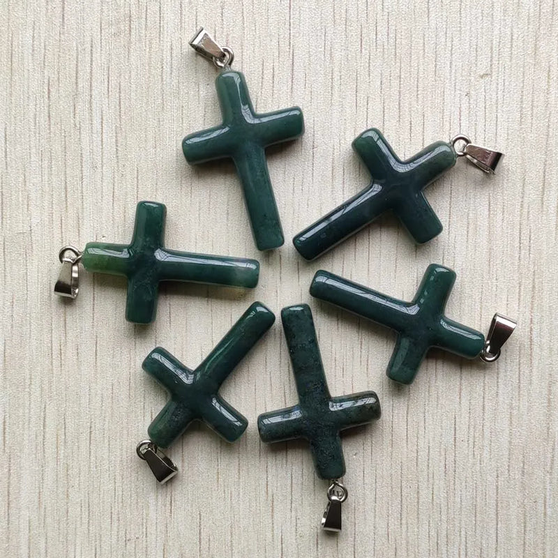 Natural Agate Cross Pendants for Necklaces 6pcs/lot