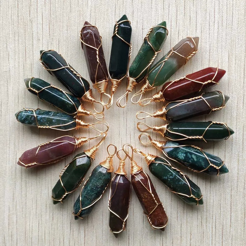 24pcs Natural Agates Gold-Plate Wire Pendants for Jewelry Making
