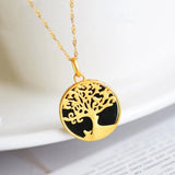 Natural Ink Jade Round Tree Pendant Silver Necklace