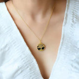 Natural Ink Jade Round Tree Pendant Silver Necklace