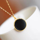 Natural Ink Jade Round Tree Pendant Silver Necklace